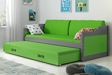 DAWID 90X200 pat extensibil pentru tineri cu saltea și sertar, grafit/verde