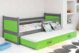 RICO 90X200 pat extensibil pentru tineri cu saltea și sertar, grafit/verde