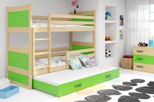 Pat junior pentru trei persoane RICO 90X200 cu sertar, pin/verde