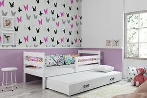 Pat extensibil pentru tineri ERYK 80X190 cu saltea și sertar, alb