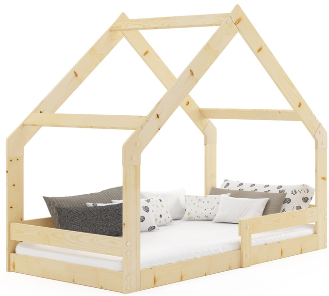 Cottage pat single 80X160 cu saltea, lemn natural