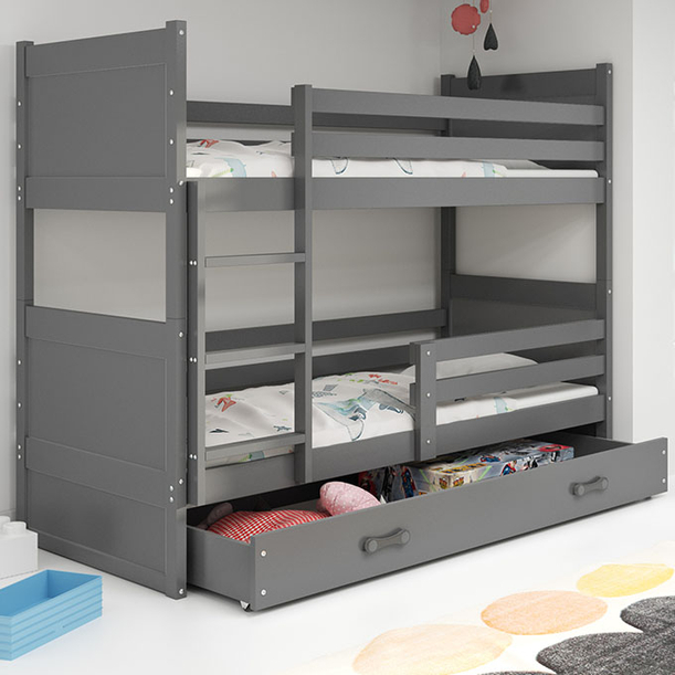 Pat supraetajat pentru tineri RICO 90X200 cu sertar, grafit
