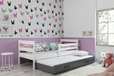 Pat extensibil pentru tineri ERYK 80X190 cu saltea și sertar, alb/grafit
