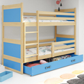Pat supraetajat pentru tineret RICO 90X200 cu sertar, pin/albastru