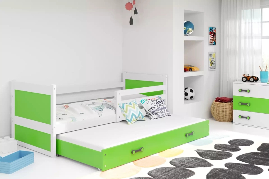 Rico teen pat trundle 90x190 cu sertar, alb/verde