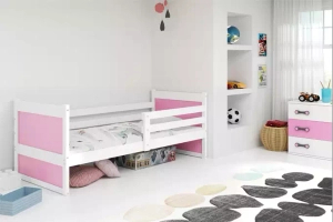 Rico pat single pentru adolescenți 90x190 cu saltea, alb/roz