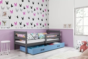 ERYK 80X190 pat single pentru tineri cu sertar, grafit/albastru
