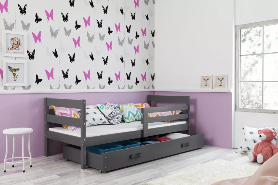 Éric pat single pentru adolescenți 90x190 cu sertar, gri