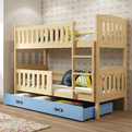 Pat supraetajat junior KUBUŚ 90X200 cu sertar, pin/albastru