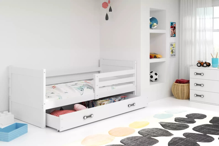 Rico pat single pentru adolescenți 90x190 cu saltea și sertar, alb