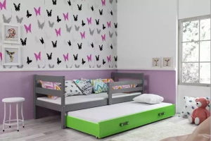 Éric 90x190 pat extensibil pentru adolescenți cu sertar, gri/verde