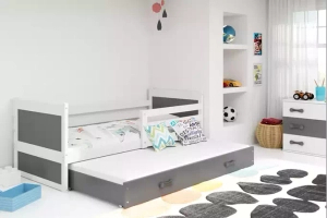 Rico teen pat trundle 90x190 cu sertar, alb/gri