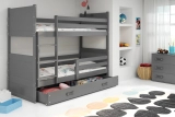 Pat supraetajat pentru tineri RICO 90X200 cu saltea și sertar, grafit