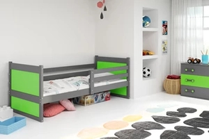 Pat single pentru tineri RICO 90X200 cu saltea, grafit/verde