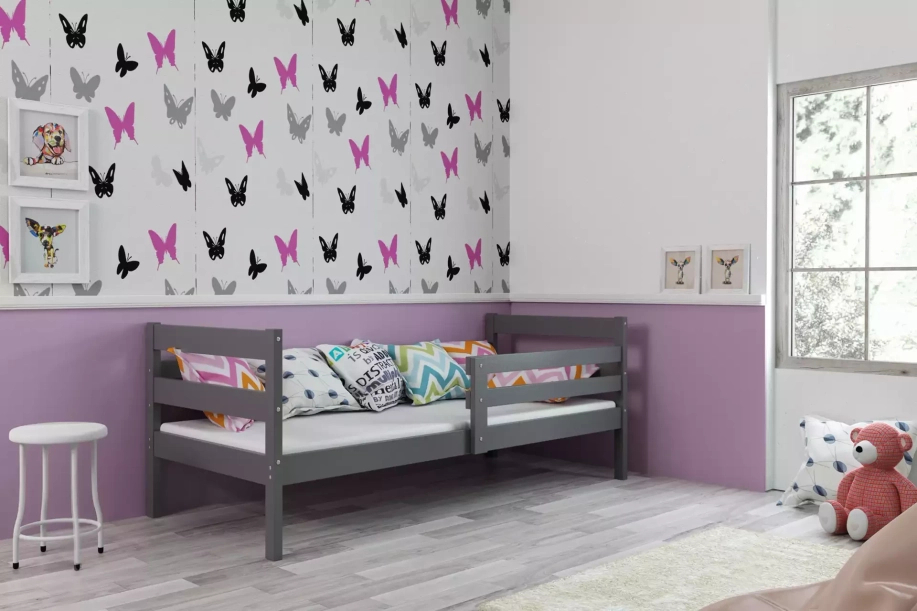 Éric pat single pentru adolescenți 90x190 cu saltea, gri