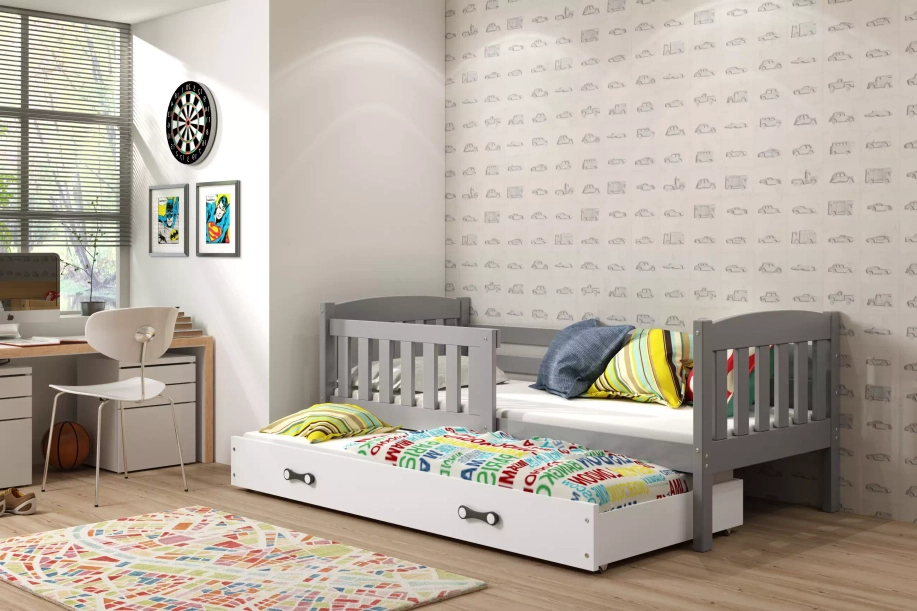 KUBUŚ 90X200 pat de tineret extensibil cu sertar, grafit/alb