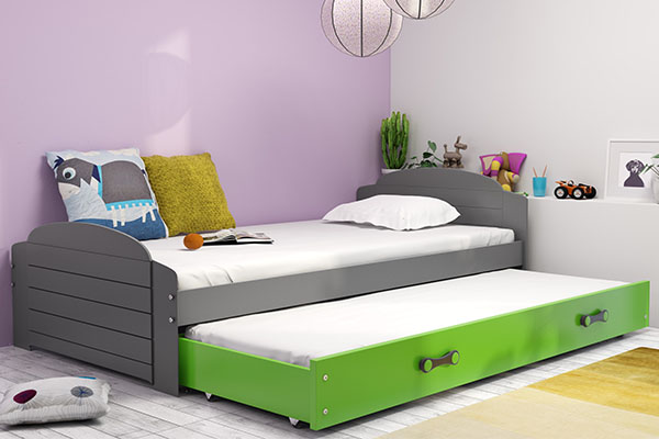 LILI 90X200 pat extensibil pentru tineri cu saltea și sertar, grafit/verde