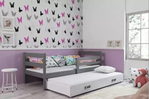 Éric 90x190 pat extensibil pentru adolescenți cu sertar, gri/alb