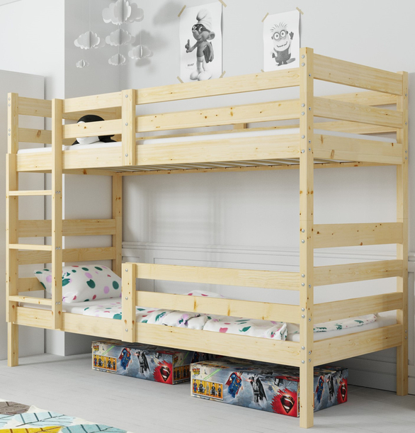 Pat supraetajat pentru tineri Erik 90X190, cu saltea, lemn natural