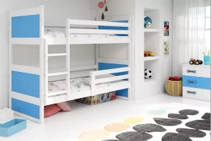 PAT SUPRAETAJAT PENTRU ADOLESCENȚI RICO ALB CADRU ALBASTRU PANOURI FĂRĂ SERTAR 90 X 190