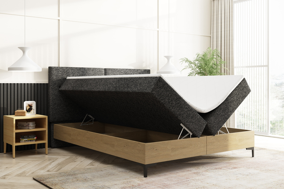 Pat continental 160x200 cu container și saltele de stejar Imperial