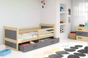 Rico pat adolescent single 90x190 cu sertar, pin/gri