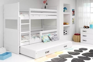 Pat cu trei paturi RICO 90X200 cu sertar, alb