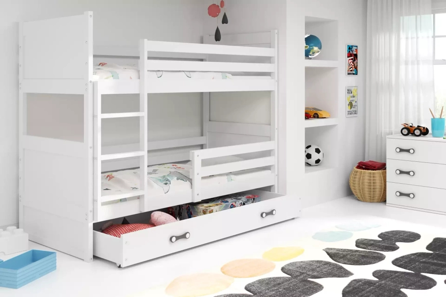 RICO PAT SUPRAETAJAT PENTRU ADOLESCENȚI CADRU ALB PANOURI ALBE SERTAR ALB 90 X 190