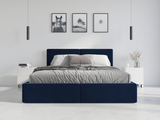 Pat tapițat pentru dormitor HILTON 140X200 cu cutie de depozitare, albastru