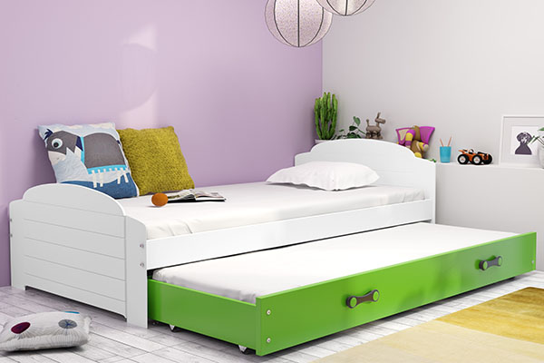 Pat extensibil pentru tineri LILI 90X200 cu sertar, alb/verde