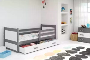 Rico pat single pentru adolescenți 90x190 cu saltea și sertar, gri/alb