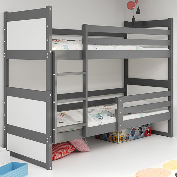Pat supraetajat pentru tineri RICO 90X200 cu saltea, grafit/alb