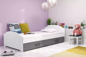 Pat single pentru tineri LILI 90X200 cu saltea și sertar, alb/grafit