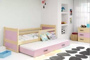 Rico teen pat trundle 90x190 cu sertar, pin / roz