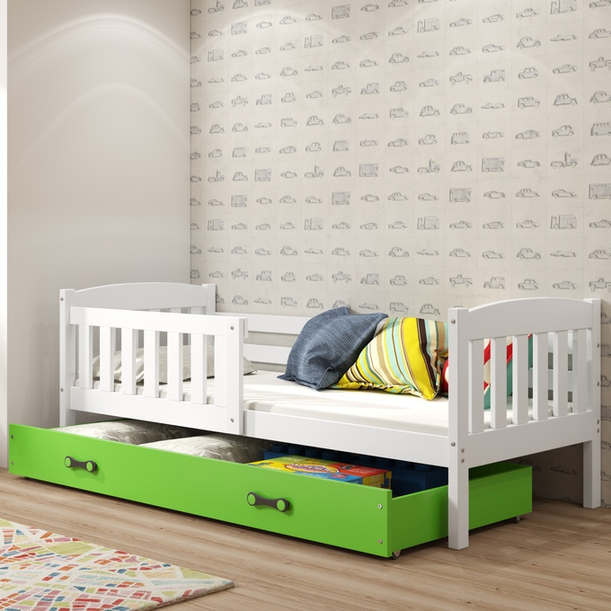 KUBUŚ 80X160 pat single cu sertar, alb/verde