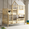 Pat bunkhouse cu baldachin - Kacper din lemn natural 90x190 cu saltea