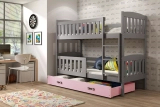 Pat supraetajat KUBUŚ 90X190 cu sertar, grafit/pink