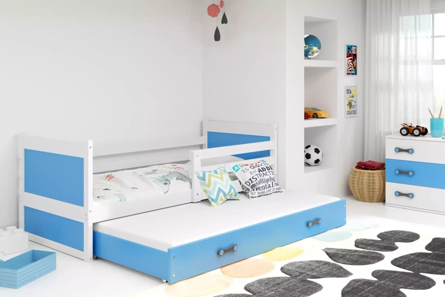 Rico teen pat trundle 90x190 cu sertar, alb/albastru