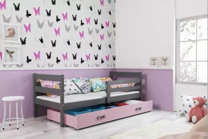 Éric pat single pentru adolescenți 90x190 cu saltea și sertar, gri/roz