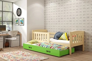 Pat extensibil pentru tineri KUBUŚ 80X190 cu sertar, pin/verde
