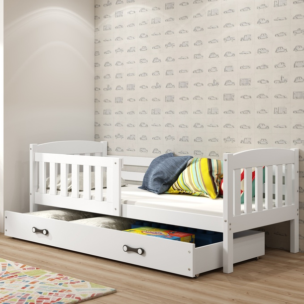 KUBUŚ 90X200 pat single pentru tineri cu sertar, alb