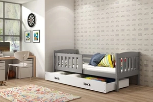 KUBUŚ 90X200 pat de tineret single cu saltea și sertar, grafit/alb