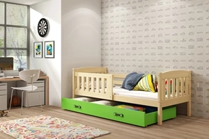 KUBUŚ 80X190 pat single pentru tineri cu saltea și sertar, pin/verde