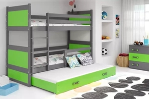 Pat de tineret cu trei paturi RICO 90X200 cu sertar, grafit/verde