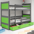 Pat supraetajat pentru tineri RICO 90X200 cu saltea și sertar, grafit/verde