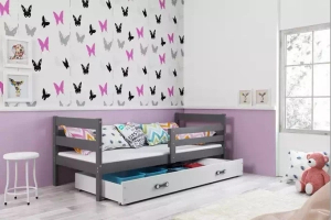 Éric pat single pentru adolescenți 90x190 cu sertar, gri/alb