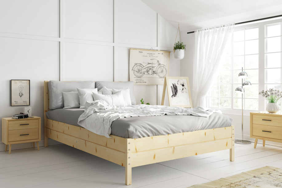Pat din lemn 140x200 - pin continental cu cadru de ridicare