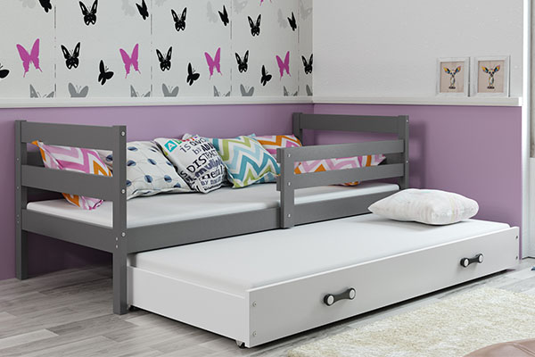 Pat extensibil pentru tineri ERYK 90X200 cu sertar, grafit/alb