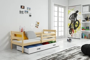ERYK 80X190 pat single pentru tineri cu saltea și sertar, pin/alb