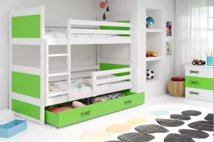 PAT SUPRAETAJAT PENTRU ADOLESCENȚI RICO CADRU ALB PANOURI VERZI SERTAR VERDE 90 X 190